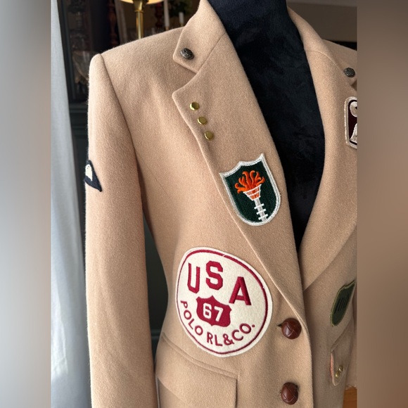Vintage Lauren Ralph Lauren Angora-Wool Varsity Crest Blazer - Size 8 w/patches - Picture 13 of 16